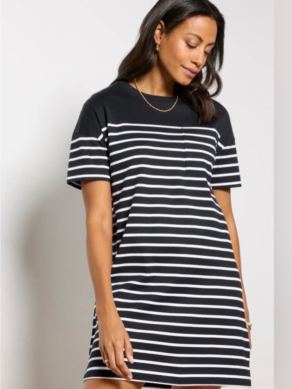 Striped Black and White Short Sleeve Mini Dress